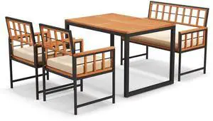 SlickBlue 4 Pieces Acacia Wood Patio Dining Set with 1 Rectangular Table