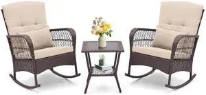 SlickBlue 3 Pieces Rocking Bistro Set with 2-Tier Coffee Table
