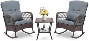 SlickBlue 3 Pieces Rocking Bistro Set with 2-Tier Coffee Table