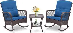 SlickBlue 3 Pieces Rocking Bistro Set with 2-Tier Coffee Table
