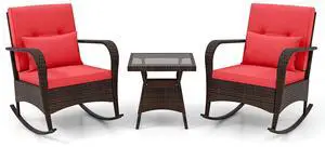 SlickBlue 3 Pieces Outdoor Rocking Set with Tempered Glass Coffee Table for Backyard Poolside