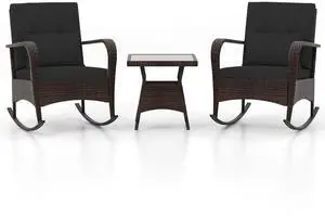 SlickBlue 3 Pieces Outdoor Rocking Set with Tempered Glass Coffee Table for Backyard Poolside