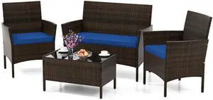 SlickBlue 4 Piece Patio Rattan Conversation Set with Cozy Seat Cushions