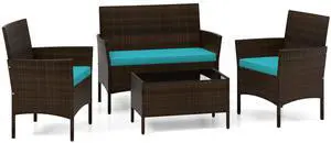 SlickBlue 4 Piece Patio Rattan Conversation Set with Cozy Seat Cushions