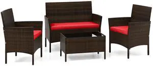 SlickBlue 4 Piece Patio Rattan Conversation Set with Cozy Seat Cushions
