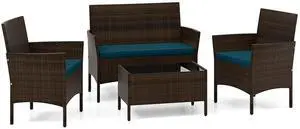 SlickBlue 4 Piece Patio Rattan Conversation Set with Cozy Seat Cushions