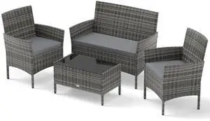 SlickBlue 4 Piece Patio Rattan Conversation Set with Cozy Seat Cushions