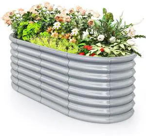 SlickBlue 5 x 3 x 2 Feet Metal Oval Raised Garden Bed with Open Bottom Design