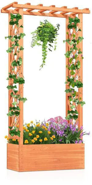 SlickBlue Raised Garden Bed with Side Trellis and Hanging Roof and Drainage Hole