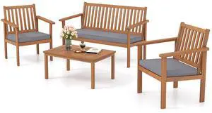 SlickBlue 4 Piece Patio Wood Furniture Set Acacia Wood Sofa Set with Loveseat