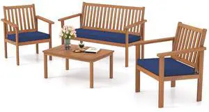 SlickBlue 4 Piece Patio Wood Furniture Set Acacia Wood Sofa Set with Loveseat