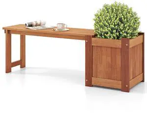 SlickBlue Teak Oil Finish Raised Garden Bed Wood Planter Box with Bench