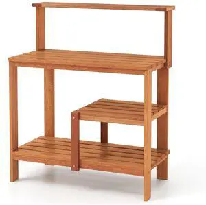 SlickBlue Outdoor Garden Potting Wood Planting Workstation with Open Shelves