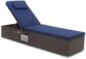 SlickBlue Outdoor PE RattanChaise Lounge with 6-level Backrest