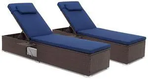 SlickBlue Patio Chaise Lounge Set of 2 with Backrest Seat Cushion and Headrest