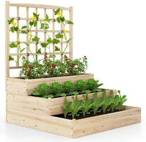 SlickBlue 3-Tier Raised Garden Bed with Lattice Trellis and Open-Ended Base