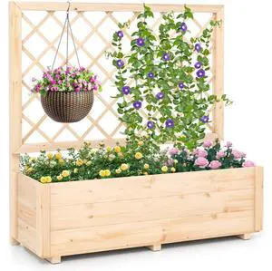 SlickBlue Raised Garden Bed Wooden Elevated Planter Box with Lattice Trellis