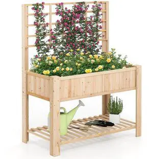 SlickBlue Raised Garden Bed with Trellis Wooden Elevated Planter Box with Legs