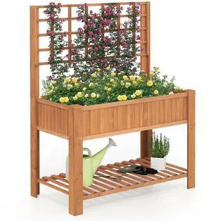 SlickBlue Raised Garden Bed with Trellis Wooden Elevated Planter Box with Legs