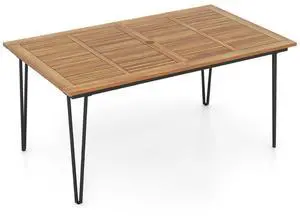 SlickBlue 63 Inch Rectangular Outdoor Dining Table for 6 People with Acacia Wood Tabletop and Umbrella Hole-63 inches