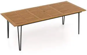 SlickBlue 86.5 Inch Rectangular Patio Dining Table for 8 with Acacia Wood Tabletop and Umbrella Hole