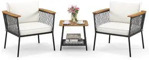 SlickBlue 3 Piece Patio Furniture Set Rattan Chair Set with 2-Tier Coffee Table