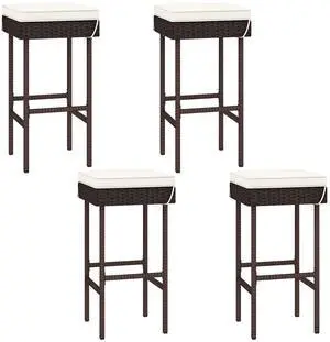 SlickBlue Patio Rattan Barstools Set of 4 with Footrest and Soft Cushions for Backyard Balcony