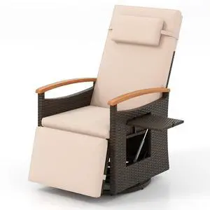 SlickBlue Patio Rattan 360° Swivel Recliner Chair with Adjustable Backrest and Footrest