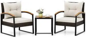 SlickBlue 3 Piece Patio Conversation Set with Solid Acacia Wood  Armrests and Tabletop