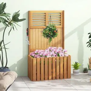 SlickBlue Wooden Raised Garden Bed with Privacy Screen
