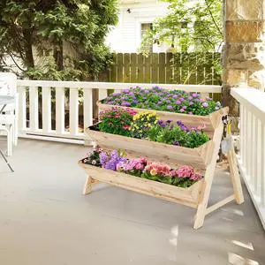 SlickBlue 3 Tier Wooden Vertical Raised Garden Bed with Storage Shelf