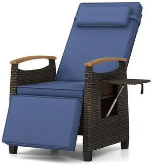 SlickBlue Patio Wicker Recliner Chair with Adjustable Backrest and Footrest