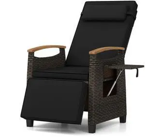 SlickBlue Patio Wicker Recliner Chair with Adjustable Backrest and Footrest