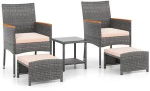SlickBlue 5 Pieces Patio Conversation Set with Soft Cushions and Ottomans