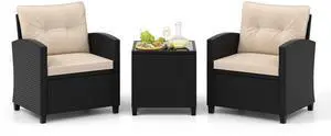 SlickBlue 3 Pieces Patio Furniture Set with Tempered Glass Coffee Table