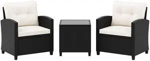 SlickBlue 3 Pieces Patio Furniture Set with Tempered Glass Coffee Table