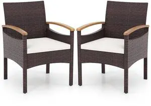 SlickBlue Patio Dining Chairs Set of 2/4 with Acacia Wood Armrest and Heavy Duty Metal Frame-2 Pieces