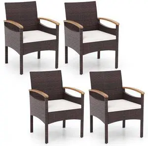SlickBlue Patio Dining Chairs Set of 4 with Acacia Wood Armrest and Heavy Duty Metal Frame