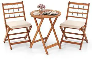 SlickBlue 3 Pieces Acacia Wood Patio Bistro Set with Cushions