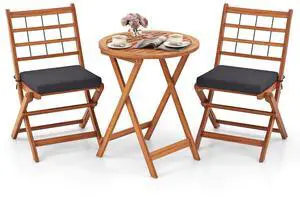 SlickBlue 3 Pieces Acacia Wood Patio Bistro Set with Cushions