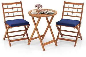 SlickBlue 3 Pieces Acacia Wood Patio Bistro Set with Cushions