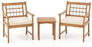 SlickBlue 3 Piece Wood Patio Furniture Set with Seat Cushions and Acacia Wood Frame
