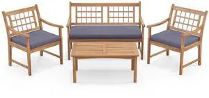 SlickBlue 4 Piece Wood Patio Furniture with Armchairs Loveseat and Coffee Table