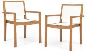 SlickBlue Stackable Outdoor Dining Chair Set of 2 with Acacia Wood Frame