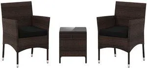 SlickBlue 3 Pieces Outdoor Conversation Set with Cushioned Seat and Glass Tabletop
