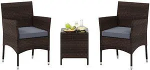 SlickBlue 3 Pieces Outdoor Conversation Set with Cushioned Seat and Glass Tabletop