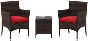 SlickBlue 3 Pieces Outdoor Conversation Set with Cushioned Seat and Glass Tabletop