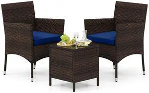 SlickBlue 3 Pieces Outdoor Conversation Set with Cushioned Seat and Glass Tabletop