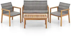 SlickBlue 4-Piece Patio Furniture Set with Loveseat Single Chairs and Coffee Table