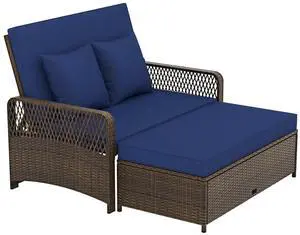 SlickBlue Adjustable Wicker Patio Daybed with 4-Level Backrest and Cushions for Outdoor Comfort